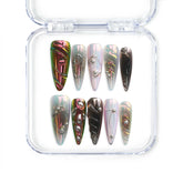 Singapore handmade stiletto press on nails with multicolor chrome finish and embedded gems by Naillover